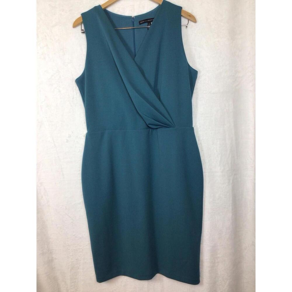White House Black Market Sleeveless Sheath Dress Size 14, Forest Green, V-Neck